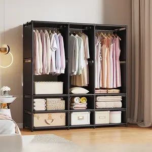 Wardrobe with clothes rod and storage shelves, Steel wardrobe storage, Metal wardrobe closet, standalone portable storage cabinet, easy-to-assemble storage cabinet, sturdy metal frame, suitable for bedrooms, apartments, small spaces
