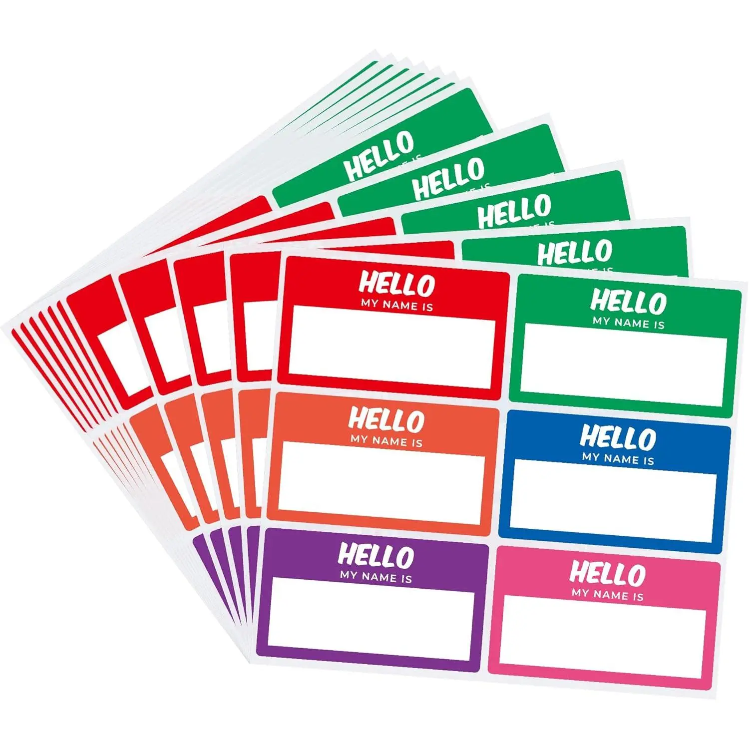 High Quality Easy-to-Remove "Hello My Name Is" Name Tag Stickers, 3.5" x 2", 6 Colors, 10 Sheets (60 Count), Office & School Meeting Labels