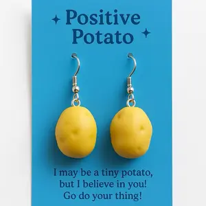 Positive Potato Brand Potato Earrings - Unique Design with Inspirational Message "I May Be A Tiny Potato But I Believe In You"
