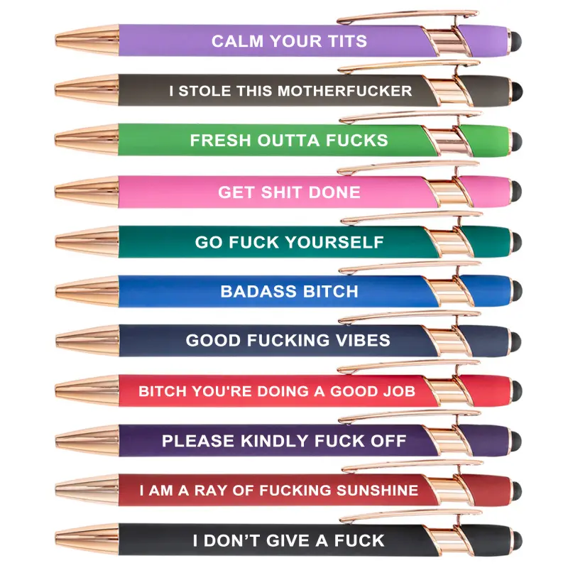Funny Adult plastic pens set-11pcs retractable ballpoint pens with funny words, black ink, Humorous Ballpoint Pens, Days of The Week Swear Word Pens for Office Gifts, Novelty Pens for Corworkers, Funny Teacher Pens, Thanksgiving gift / Christmas gift
