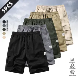 5-Pack Men’s Cargo Shorts, Plain Utility Pocket Design, Casual Drawstring Elastic Waist Shorts, Summer Relaxed Streetwear Fit, Suitable for Outdoor Activities, Gym Training, Daily Casual Wear Menswear Shorts outdoorfun