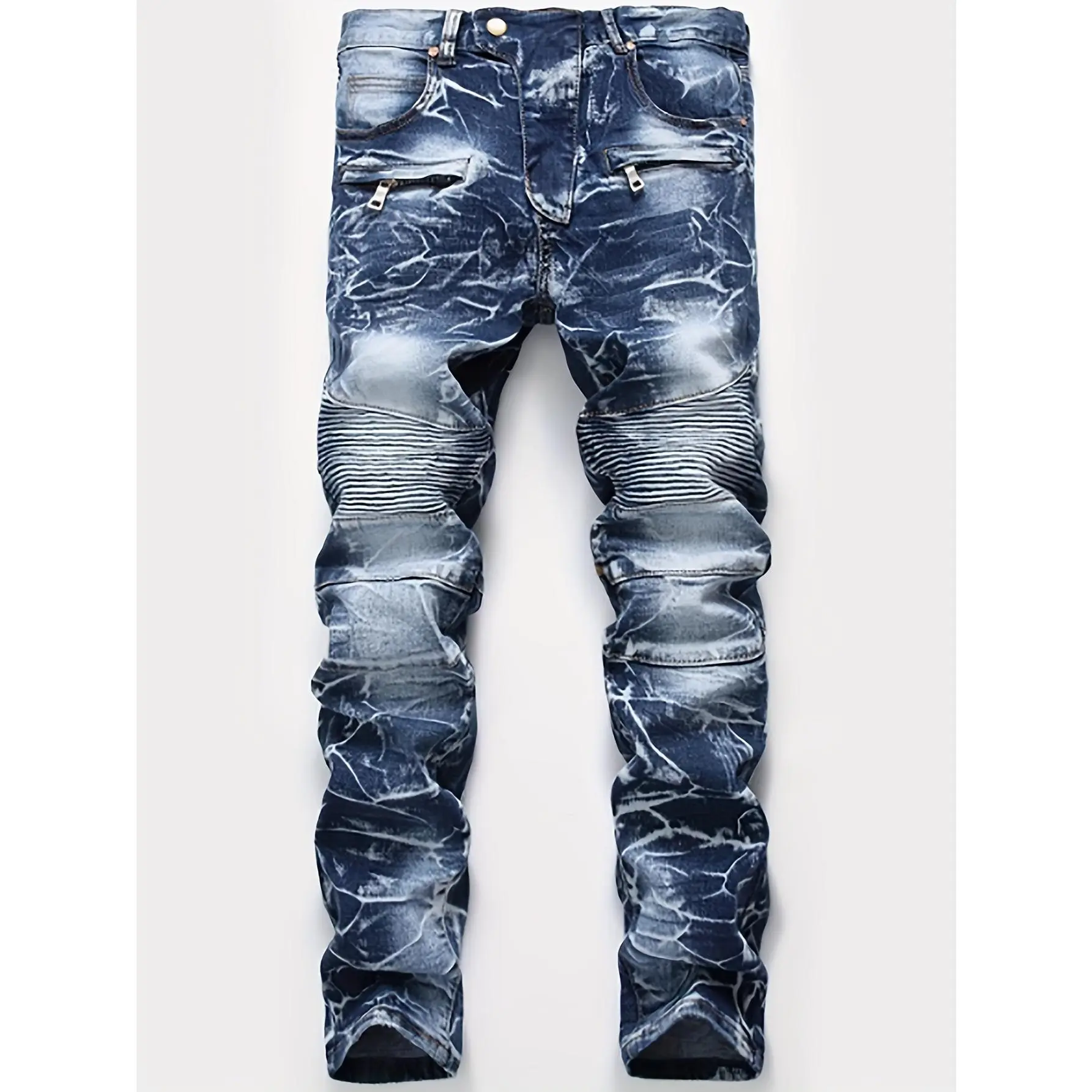 1 pair of men's jeans biker casual corrugated jeans corrugated straight pants
