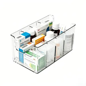 This is a 4-compartment, large-capacity, multi-functional transparent acrylic medicine storage box. It's stackable and suitable for storing cosmetics, medicines, and miscellaneous items. Multifunctional Storage Solution