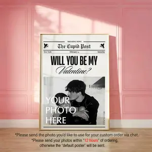 CUSTOM Valentines Day Newspaper Poster, Will You Be My Valentine Art Print, Gift For Lover, Couple Room Decor