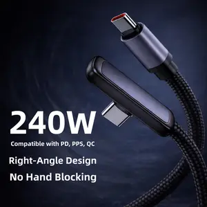 Right Angle Cable Fast Charging PD 100W/67W/45W PPS USB C to USB C  6.6ft  for iPhone15/16/17 Pro Max Samsung S25 iPad USBC-USBC Braided Durable C to C