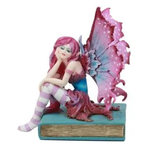 Ebros Amy Brown Missing You Magenta Book Fairy Statue 6" Tall Fantasy Mythical Faery Magic Watercolor Collectible Decor Figurine