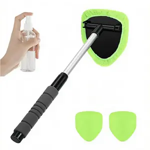 Extended Car Cleaning Tool with Telescopic Handle  Brush 180° Swivel Triangle Head  Pads for Efficient Window Dust Remover