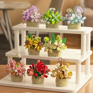 Jihui M3080-3087 Sunflower Succulent Planter Basket, Educational Building Blocks Assembly Toy, Creative Playset