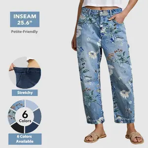 Flamingals Mid Rise Premium Barrel Jeans Stretchy Flattering Fit Modern Stitching All Seasons Ultra Comfy Denim for Casual Outfit