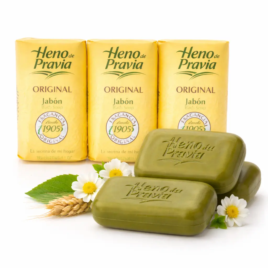 Heno De Pravia Original Scented Bar Soaps 3-Pack - Classic Spanish Fragrance Glycerin Cleanser, Sudsy Softening Traditional European Body Care for Adults, Gentle Daily Bath/Hand Wash for Normal Skin, Guest Bathrooms Value Pick, Sudsy Cleaning, Rich Lather