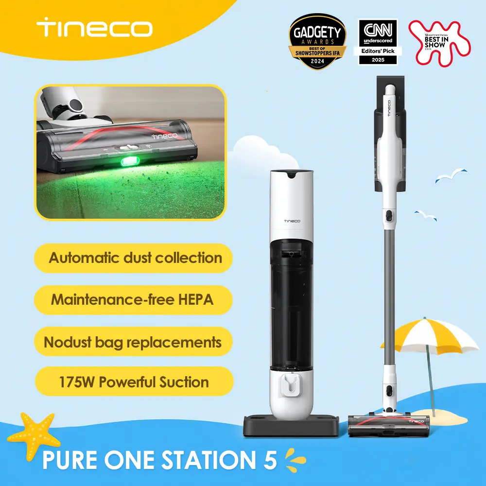TINECO PURE one Station 5 Cordless Smart Vacuum - 2.5L Auto Dust Base, Full-Path Self-Cleaning, 175W Suction, ZeroTangle Tech, iLoop Smart Sensor for Hard Floors & Carpets, Cordless Handheld Vacuum