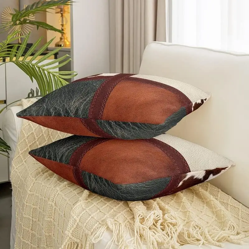 Cow Fur Throw Pillow Covers,18"x18" Set of 2 Soft Cowhide Farmhouse Cushion Covers,Reversible Western Farm Animal Skin Throw Pillowcases