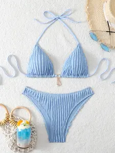 Women's Solid Color Two-Piece Bikini Swimwear Set, Stylish and Comfortable Summer Swimsuits Beachwear for Summer, Perfect for Pool and Vacation
