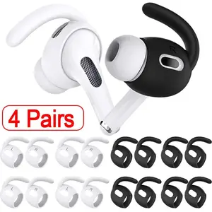 4 Pairs in-Ear Eartips Anti-fall Soft Silicone for Apple Airpods Pro, Headphones, Ear Anti-Slip Grip Earbuds Tips Soft Ear Caps Hooks with Antislip Earhook Wireless Earphones Eartips