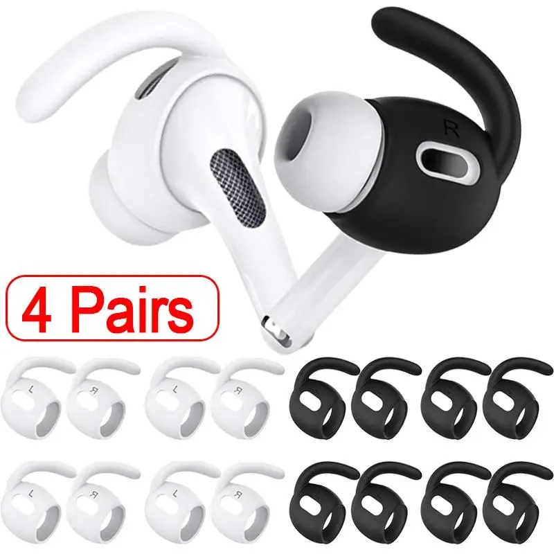 4 Pairs in-Ear Eartips Anti-fall Protection Soft Silicone for Apple Airpods Pro, Headphones, Ear Anti-Slip Grip Earbuds Tips Soft Ear Caps Hooks Earbud Covers with Antislip Earhook Wireless Earphones Eartips