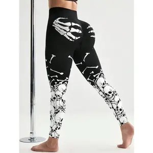 Halloween Skeleton tights featuring a bizarre skeleton design and comfortable stretch fabric, perfect for Halloween parties, casual wear, fitness, and available in plus sizes. GARMENTARY