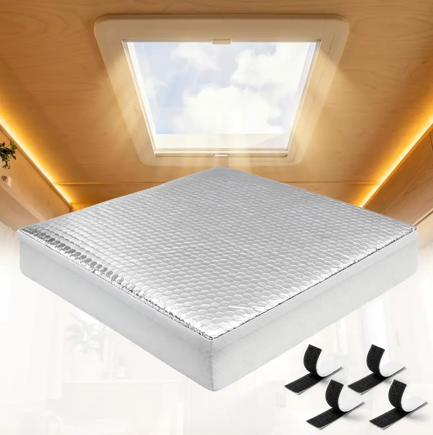 14"x14" Universal RV Skylight Insulator Pillow - Reflective Insulating Cooling Vent Cover, Removable Shade with Hook-Loop Fastener, Fits 14" Campers, Motorhomes