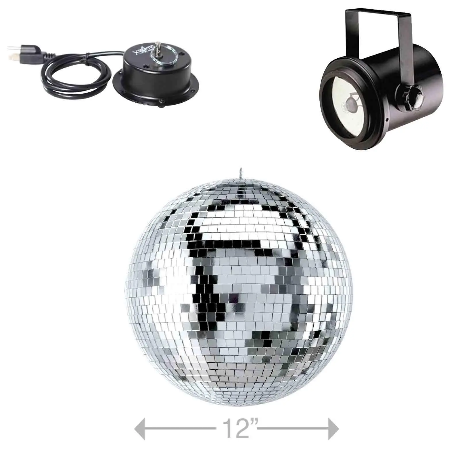 ProX MB-12 12" Mirror Ball W-ABS Core with Mirror Ball Mounting Motor & 30W Pinspot Lighting Fixture Package