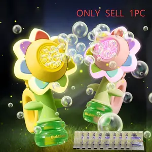 Rainbow Flower Portable Bubble Machine for Kids, Handheld Bubble Maker, Rotating Head with Colorful Lights, Includes 10 Packs of Bubble Solution, Party Bubble Machine, Perfect for Outdoor Parties Ages 3-12