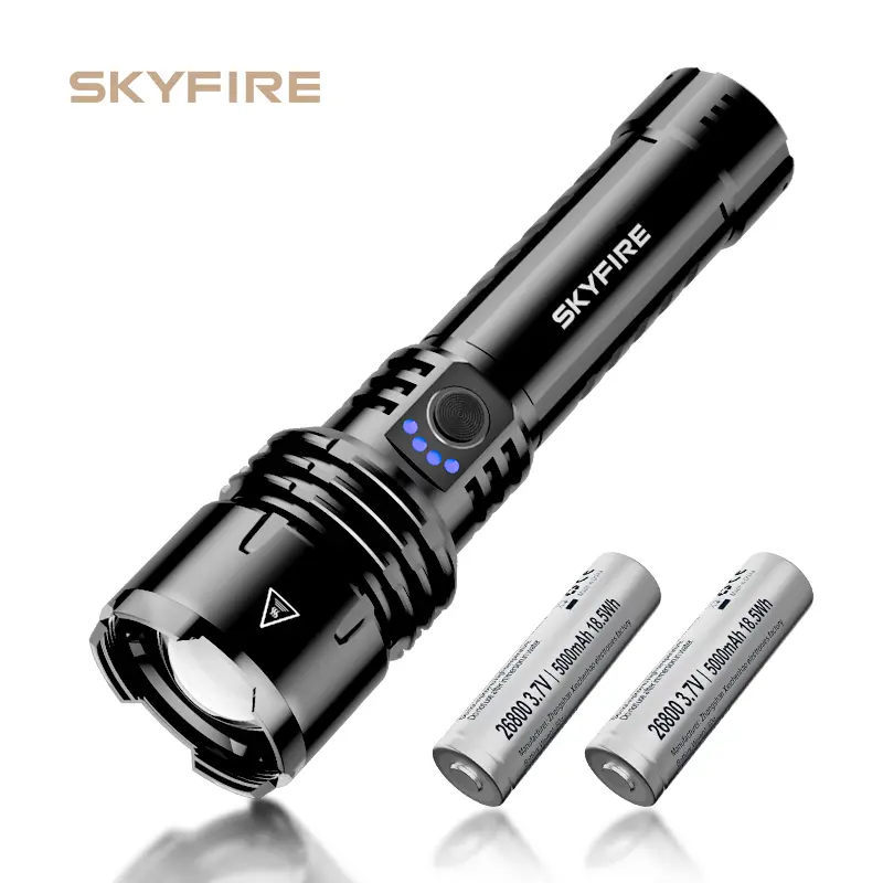SKYFIRE 1376 LED Flashlight — high-lumen brightness, ultra-bright and rechargeable, featuring adjustable zoom and five lighting modes. A must-have for camping, perfect for both outdoor and home use#Summervibes