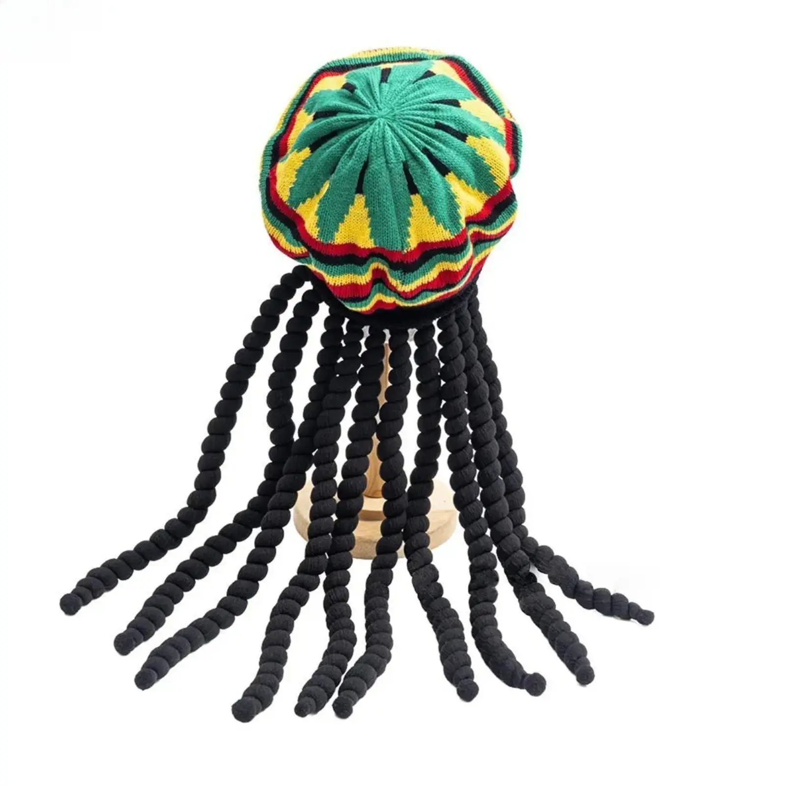 Funky Reggae Hat with Dreadlocks, Rainbow Jamaican Style Headwear for Men & Women, Casual Party Accessory for Festivals & Halloween Costumes, Knit Hats, Beret, One Size