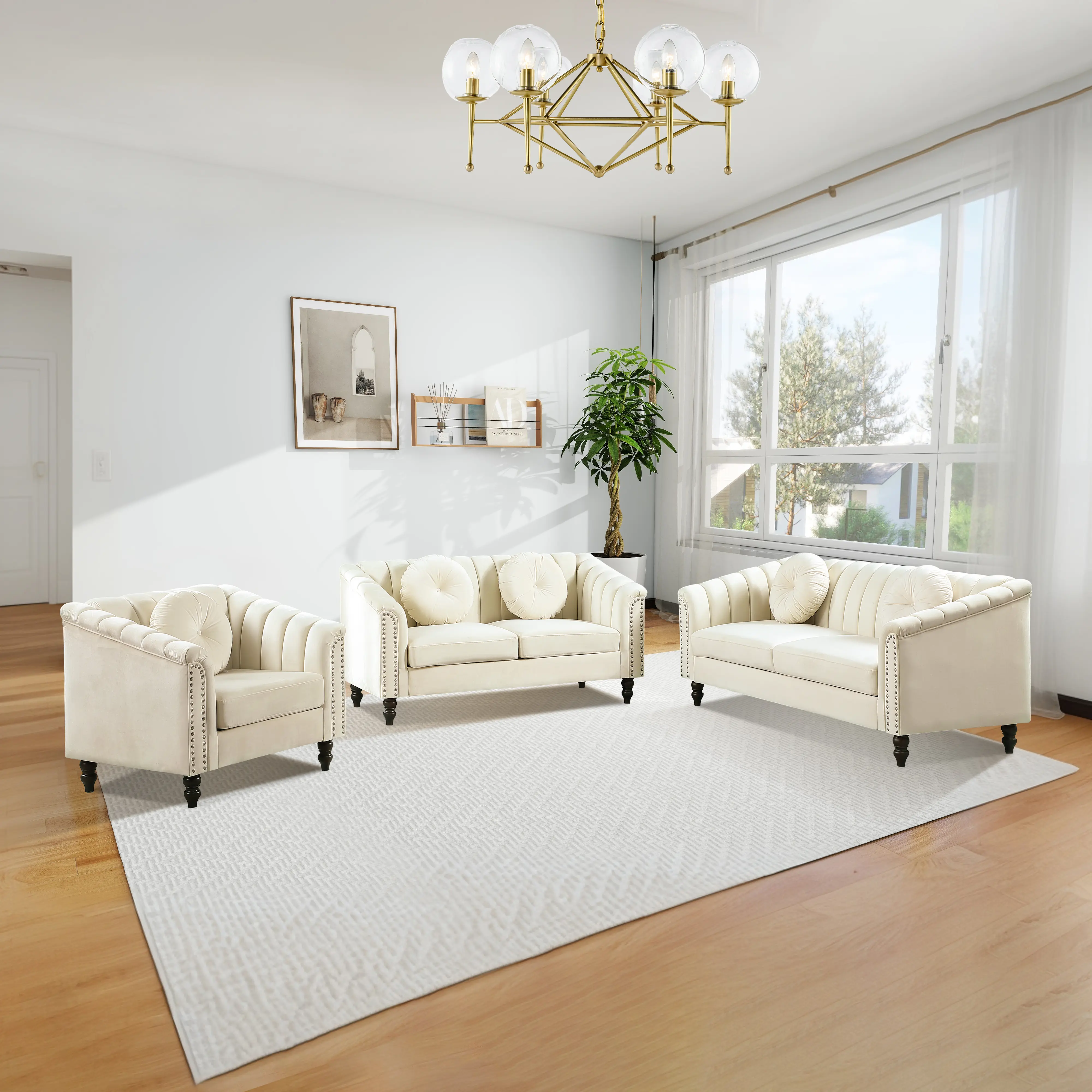 Summervibes 3-Piece Grey Microfiber Indoor Furniture Set - Upholstered Sofa, 2 Armchairs, Kids-Friendly, Sturdy Construction, Stain-Resistant Soft Plush Fabric, Spill-Easy Wipe, Neutral White Tone, Custom Configuration, Cozy Living Room Seating Modern Sof