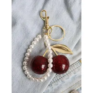 Cute Cherry Design Bag Charm, Fashionable Bag Decoration for Women, Trendy Keychain As Birthday Gift Option