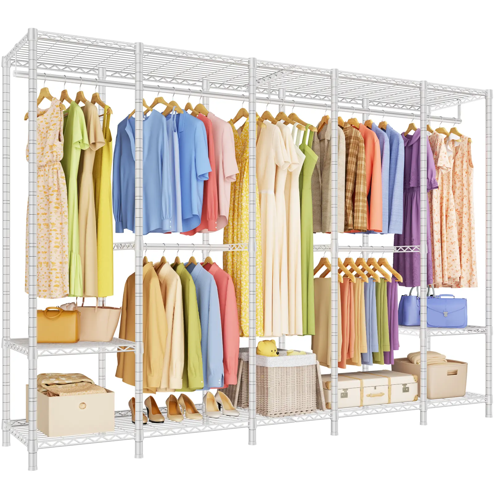 Ulif Extra Large Clothes Rack, Heavy Duty Garment, Freestanding Portable, Organiser Hanging Clothes Wardrobe, 89.8'' W x 15.8" D x 76.4" H, Black Furniture Storage Organization Closet