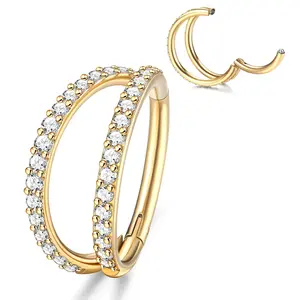 FLORIDECO G23 Titanium Nose Rings Hoops 16G 18G Double Septum Tragus Helix Cartilage Conch Earrings Piercing Jewelry for Women Elegant Trendy Chain Cubic Zirconia