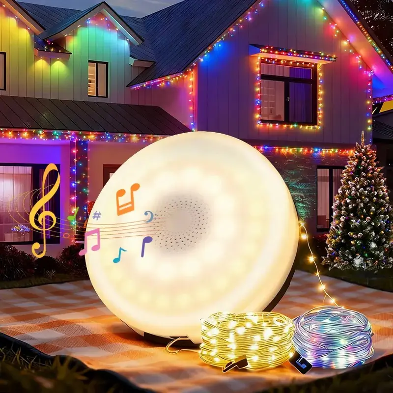 RGB Bluetooth Speaker Camping String Lights LED 7 Lighting Modes Portable Outdoor Speaker Wireless Stereo Sound for Outdoor Halloween Parties Camping Indoor Decorations Music Audio