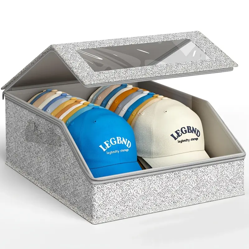 1/2 Pack Stackable Baseball Cap Storage Box, Holds 24 Caps, Dustproof, Sturdy Cardboard Hat Box For Storing Underwear, Socks, And Toys, Suitable For Men, Gray.