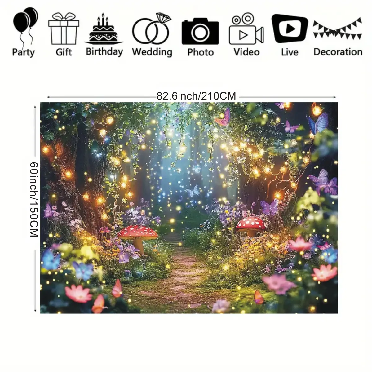 1pc Spring Magic Garden Vinyl Tapestry - 2D Flat Colorful Tapestries with Fairy Forest Flowers & Butterflies, Ideal for Birthday Party Decor, Quinceañera Backdrop, Room Photo Background, Fairy Forest Tapestries
