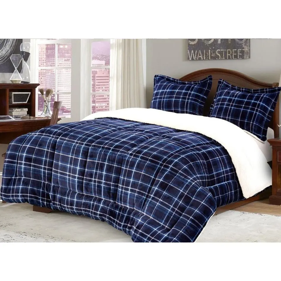 Mocassi 3-Piece Reversible Micro-Suede Sherpa Plaid Comforter Set, Hotel Quality Luxury All Season Bedding with Plush Warmth, Hotel Quality Bedding