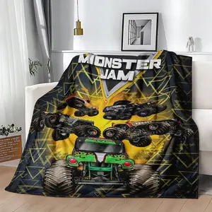 monster truck cartoon blanket,unique gift for racing enthusiasts, themed for men's cave decor,retro sci-fi party decoration and race day souvenir.The soft blanket is suitable for home bedrooms, beds, sofas, picnics,travel, and offices birthday celebration