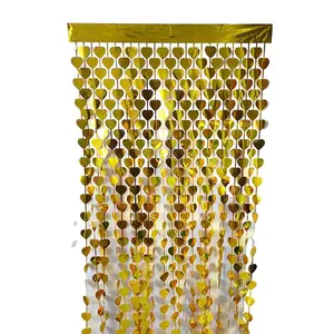 Fringe Curtain Backdrop, Heart-Shaped Metallic Tinsel Foil, 78.74" X 39.37", Party Decoration for Birthdays, Anniversaries, Graduations