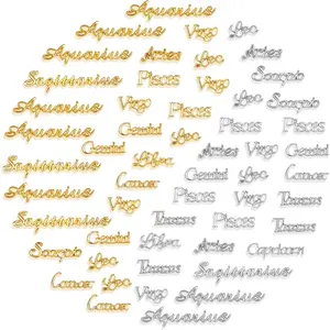 72  Zodiac Word Mess Charm Pendant, Gold and sier Twee Constellation Charm Alloy Zodiac Nail Charms DIY Pendant for  Making, Resin Mold, Nail, etc.