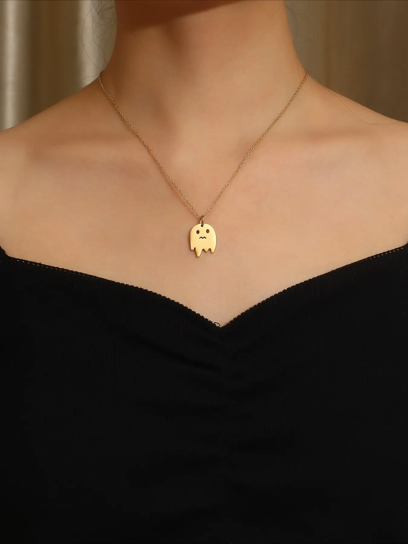 Fashionable Halloween Ghost Pendant Necklace, Stainless Steel Non Fading, Cute and Personalized Necklace, Versatile for Daily Use, Halloween Accessories