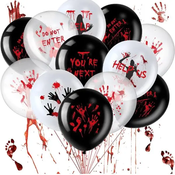 45PCS Spooky Round Horror Latex Balloon Set, 12in Bloody Balloons with Blood Splatter, Eyeball Designs for Haunted House Halloween Party Decorations