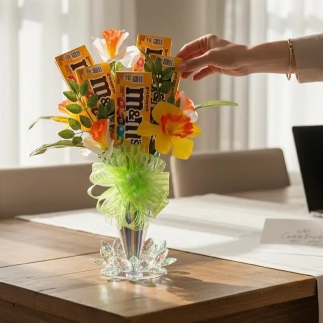 Tranquil Moments Fragrances LLC Handmade Peanut Chocolate Candy Bouquet Custom Gift Arrangement with Artisanal Design and Genuine Peanut M&Ms for Birthdays and Anniversaries