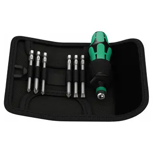 Wera - 5059298001 KK 40 Kraftform Bitholding Screwdriver and 3 1/2-Inch Bit Pouch Set, 7-Piece