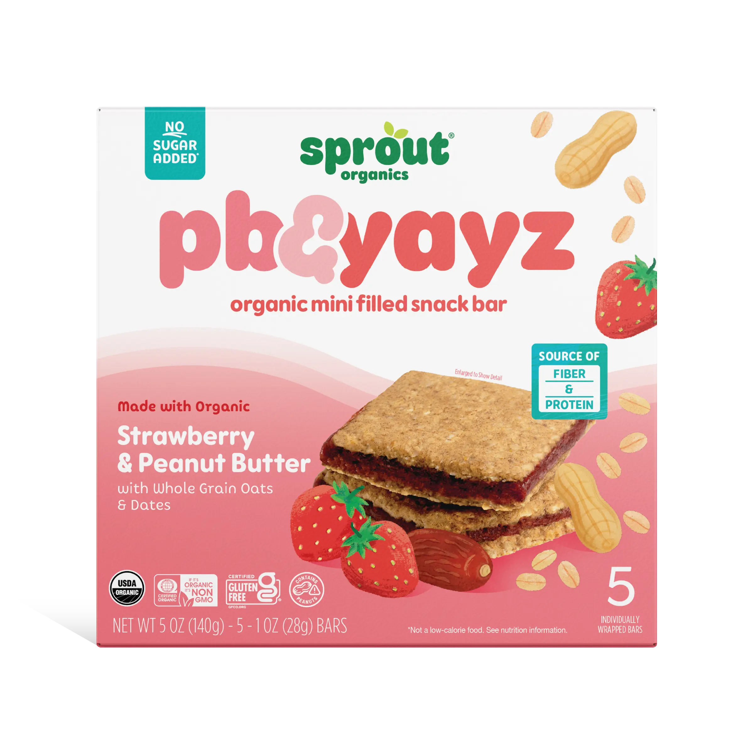 PB&Yayz Strawberry & Peanut Butter – Organic Gluten-Free Mini Filled Snack Bar – Fiber & Protein with Whole Grain Oats & Dates