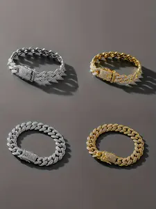 Fashion Exaggerated Rhinestone Thick Chain Hip Hop Style Cuban Link Bracelet, Cuban Chain Bracelets, Unisex Jewelry for All Seasons, Bold Statement Piece