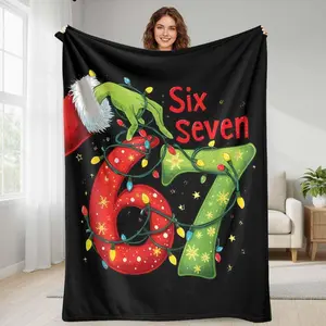 Christmas Numbers Flannel Blanket Holiday Lights Print Soft Warm Cozy Throw for Winter Home Decor Sofa Bed Couch Lounge Gift Party Use