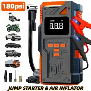 10-in-1 Wireless Car Repair Tools (including 180 PSI air compressor and 12/24V battery boost starter, 8000mAh battery pack, tire pressure monitor, flashlight, equipped with intelligent jumper connector and inflation accessories)，Intelligent jumping box.