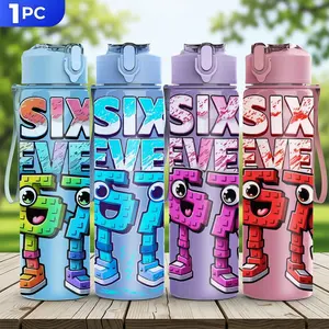 1pc 67 Plastic Water Bottle | Cute Printed Design, Flip Top, Reusable, 25oz 750ml Lightweight Leak Proof Travel Drink Bottle, Ideal for Birthday, Easter, Thanksgiving Gifts, Back-to-school Gift For Kids