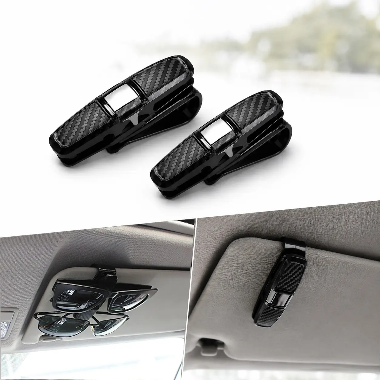 2-Pack Carbon Fiber Car Sun Visor Glasses Holder - Clip-On Car Interior Stowing & Tidying Accessory, 180° Rotatable Sunglasses Eyeglasses Storage, Ticket Card Slot, Secure Mount for Easy Access, Durable Auto Accessory, Car Visor Organizer