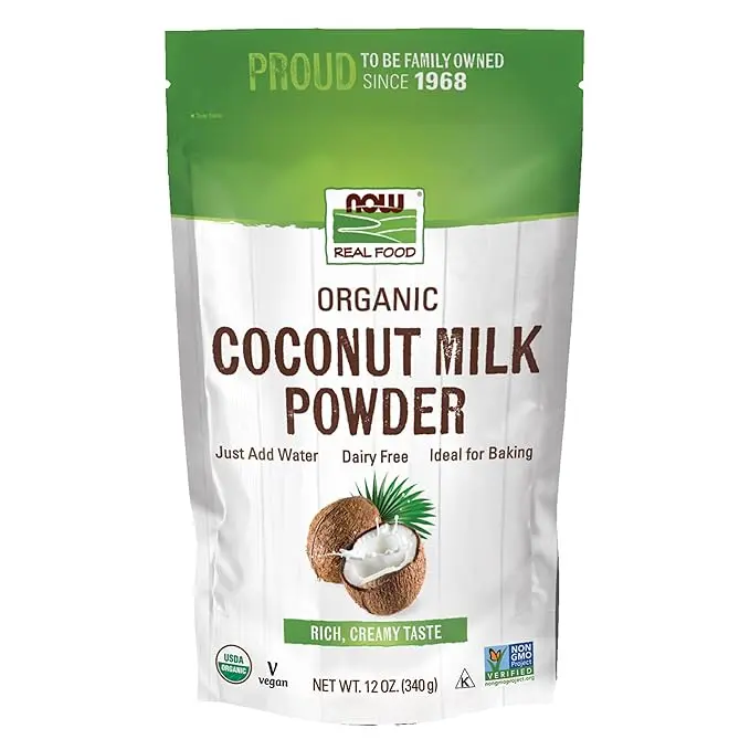 NOW Foods Organic Coconut Milk Powder, 12-oz Natural Low Fat Non-Dairy Milk, Dairy-Free, Vegan, Just Add Water, Plant-Based Replacement Option