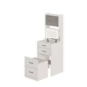 Compact Vanity, Make Up Vanity Desk with Mirror and Lights, White Vanity Table Set with Charger Station,Girls Small Vanity and Storage Chair