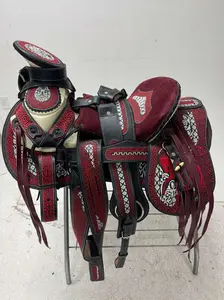 Charro Saddle 15.5” – Burgundy & Black Bordada “Imperio” (Set Completo)