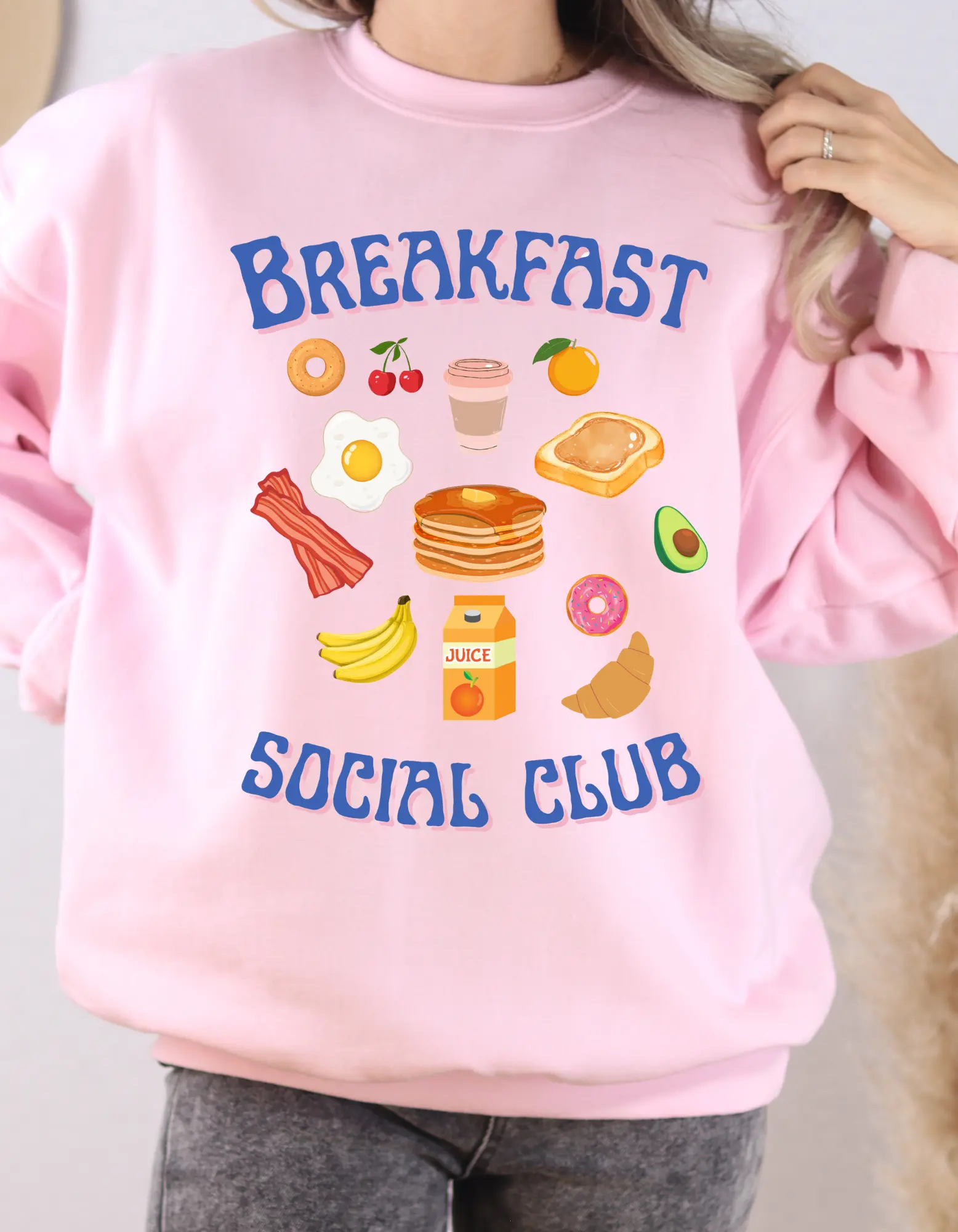 "Breakfast Social Club" Comfort Crewneck Oversized Sweatshirt for Women